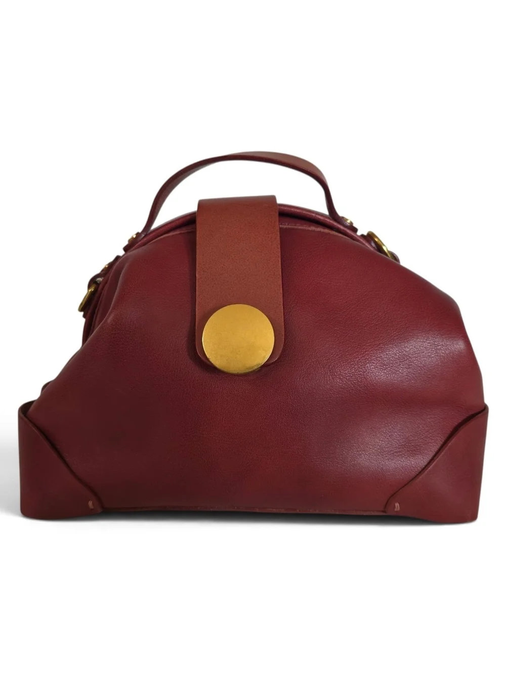 Burgundy Leather Purse with Embissed Detachable Strap